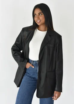 Vestes L Manteaux | Blazers^Outfitbook Blazer oversize simili cuir NOIR