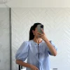 Chemises L Blouses | Hauts^Outfitbook Blouse manches bouffantes à nouer BLEU