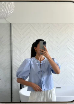 Chemises L Blouses | Hauts^Outfitbook Blouse manches bouffantes à nouer BLEU