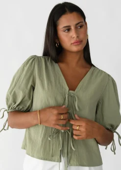 Chemises L Blouses | Hauts^Outfitbook Blouse manches bouffantes avec noeuds VERT