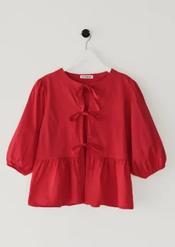 Chemises L Blouses | Hauts^Outfitbook Blouse manches bouffantes avec noeuds ROUGE
