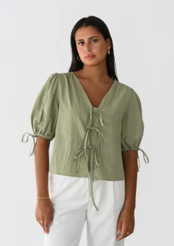 Chemises L Blouses | Hauts^Outfitbook Blouse manches bouffantes avec noeuds VERT