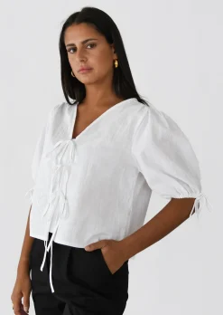 Chemises L Blouses | Hauts^Outfitbook Blouse manches bouffantes avec noeuds BLANC