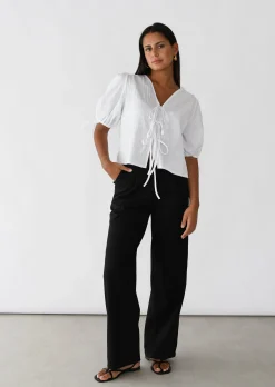 Chemises L Blouses | Hauts^Outfitbook Blouse manches bouffantes avec noeuds BLANC