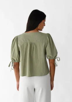 Chemises L Blouses | Hauts^Outfitbook Blouse manches bouffantes avec noeuds VERT