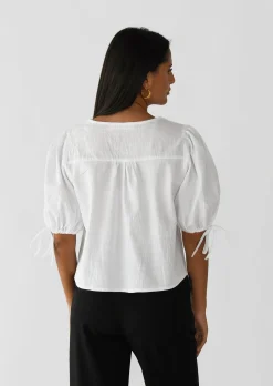 Chemises L Blouses | Hauts^Outfitbook Blouse manches bouffantes avec noeuds BLANC