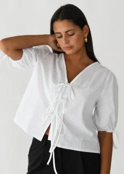 Chemises L Blouses | Hauts^Outfitbook Blouse manches bouffantes avec noeuds BLANC