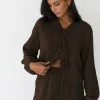 Chemises L Blouses | Hauts^Outfitbook Blouse texturée à nouer MARRON