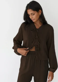 Chemises L Blouses | Hauts^Outfitbook Blouse texturée à nouer MARRON