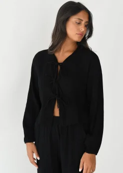 Chemises L Blouses | Hauts^Outfitbook Blouse texturée à nouer NOIR