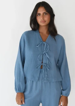 Chemises L Blouses | Hauts^Outfitbook Blouse texturée à nouer BLEU