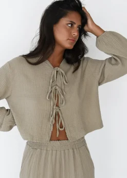 Chemises L Blouses | Hauts^Outfitbook Blouse texturée à nouer TAUPE