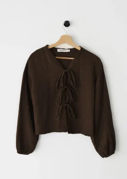 Chemises L Blouses | Hauts^Outfitbook Blouse texturée à nouer MARRON
