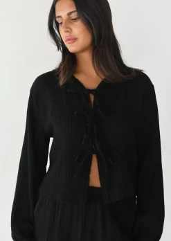Chemises L Blouses | Hauts^Outfitbook Blouse texturée à nouer NOIR