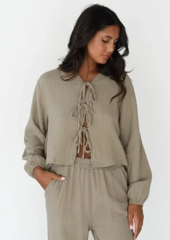 Chemises L Blouses | Hauts^Outfitbook Blouse texturée à nouer TAUPE