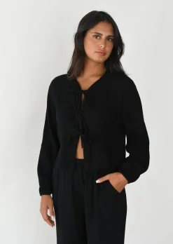 Chemises L Blouses | Hauts^Outfitbook Blouse texturée à nouer NOIR