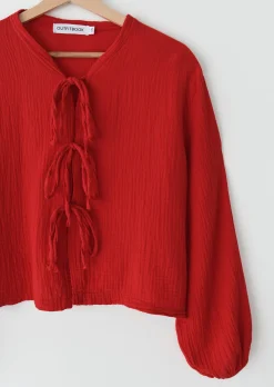 Chemises L Blouses | Hauts^Outfitbook Blouse texturée à nouer ROUGE