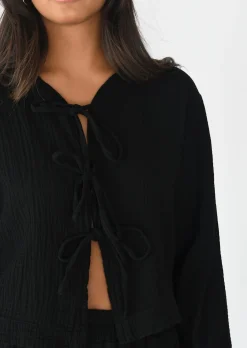 Chemises L Blouses | Hauts^Outfitbook Blouse texturée à nouer NOIR