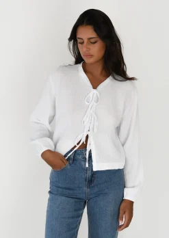 Chemises L Blouses | Hauts^Outfitbook Blouse texturée à nouer BLANC