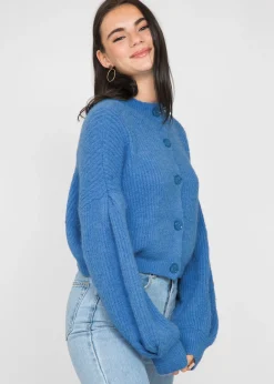 Pulls L Cardigans^Outfitbook Cardigan bleu royal en maille boutonné à col montant BLEUROYAL