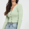 Pulls L Cardigans^Outfitbook Cardigan boutonné à ourlet volanté VERT