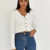 Pulls L Cardigans^Outfitbook Cardigan boutonné à ourlet volanté BLANC
