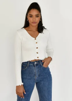 Pulls L Cardigans^Outfitbook Cardigan boutonné à ourlet volanté BLANC