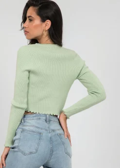 Pulls L Cardigans^Outfitbook Cardigan boutonné à ourlet volanté VERT