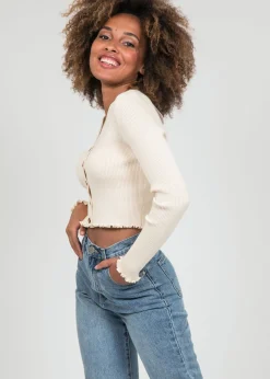 Pulls L Cardigans^Outfitbook Cardigan boutonné à ourlet volanté BEIGE