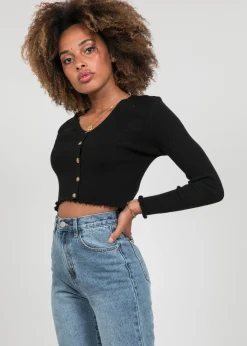 Pulls L Cardigans^Outfitbook Cardigan boutonné à ourlet volanté NOIR