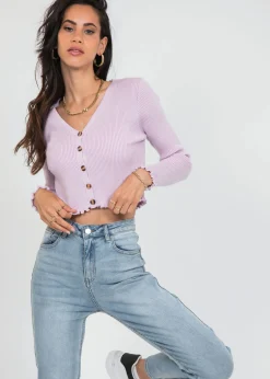 Pulls L Cardigans | Hauts^Outfitbook Cardigan boutonné à ourlet volanté LILAS