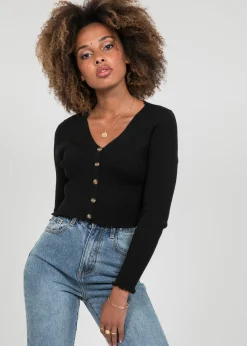 Pulls L Cardigans^Outfitbook Cardigan boutonné à ourlet volanté NOIR
