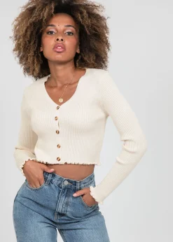 Pulls L Cardigans^Outfitbook Cardigan boutonné à ourlet volanté BEIGE