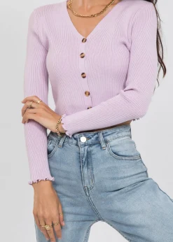 Pulls L Cardigans | Hauts^Outfitbook Cardigan boutonné à ourlet volanté LILAS