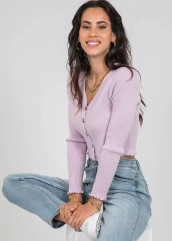 Pulls L Cardigans | Hauts^Outfitbook Cardigan boutonné à ourlet volanté LILAS