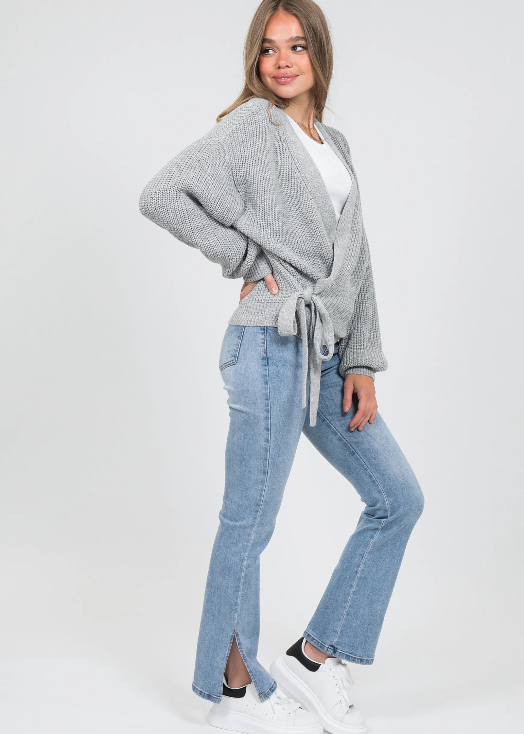 Pulls L Cardigans^Outfitbook Cardigan cache-cœur noué sur le devant gris