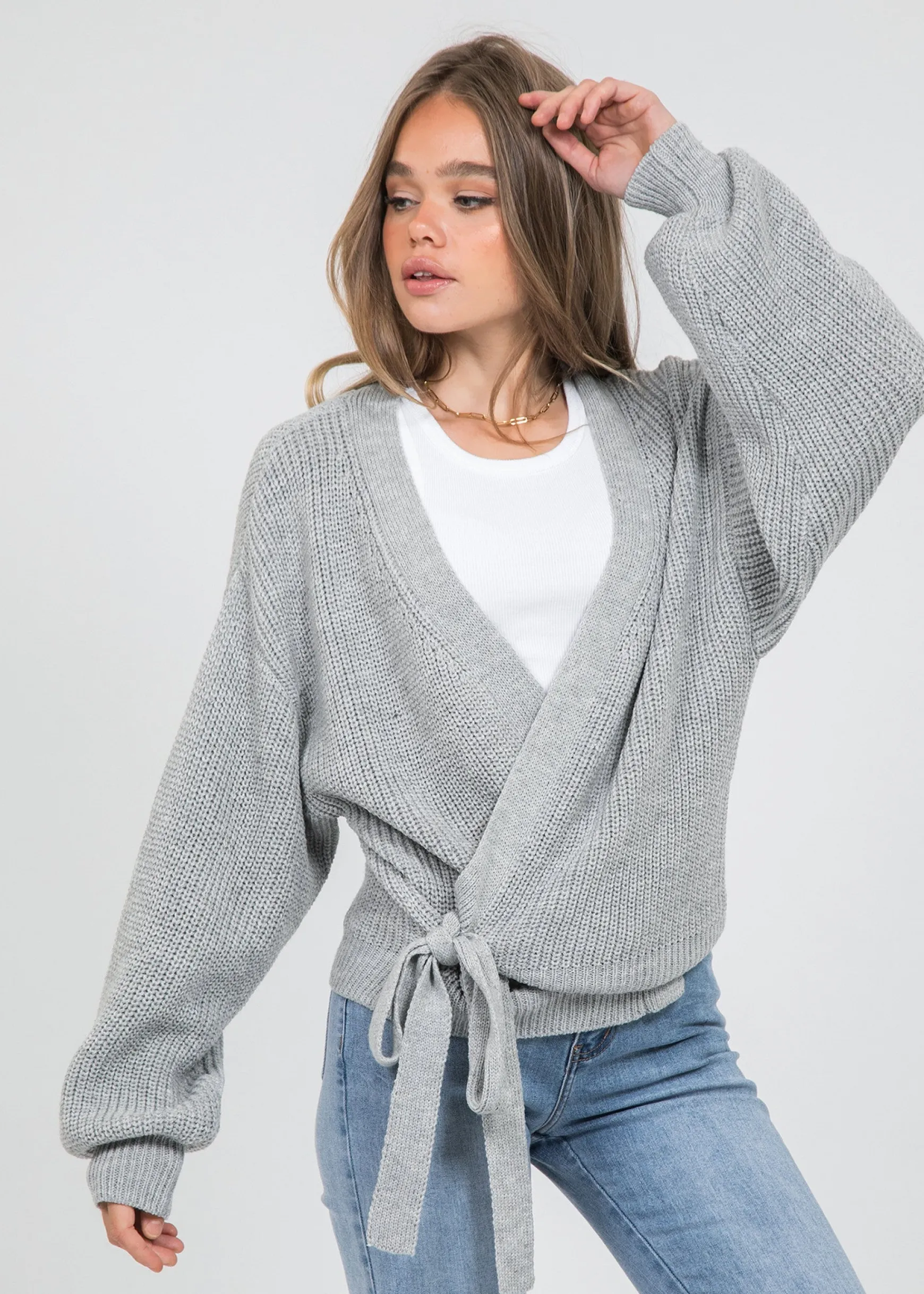 Pulls L Cardigans^Outfitbook Cardigan cache-cœur noué sur le devant gris