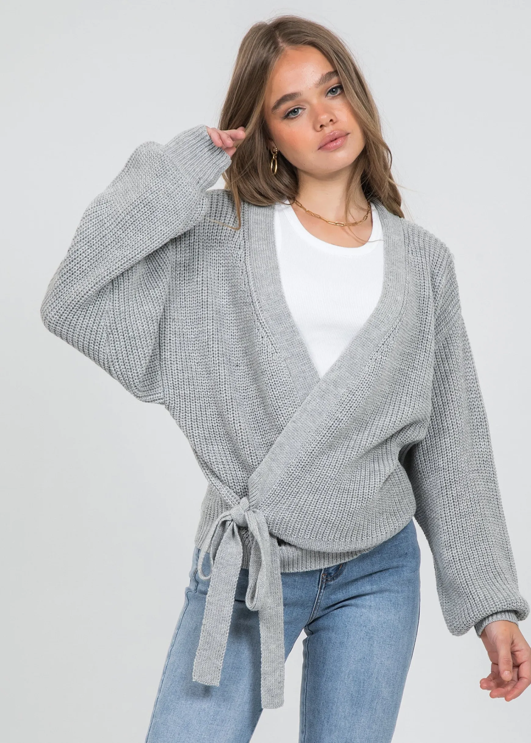 Pulls L Cardigans^Outfitbook Cardigan cache-cœur noué sur le devant gris