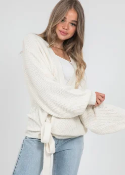 Pulls L Cardigans^Outfitbook Cardigan cache-cœur noué sur le devant blanc