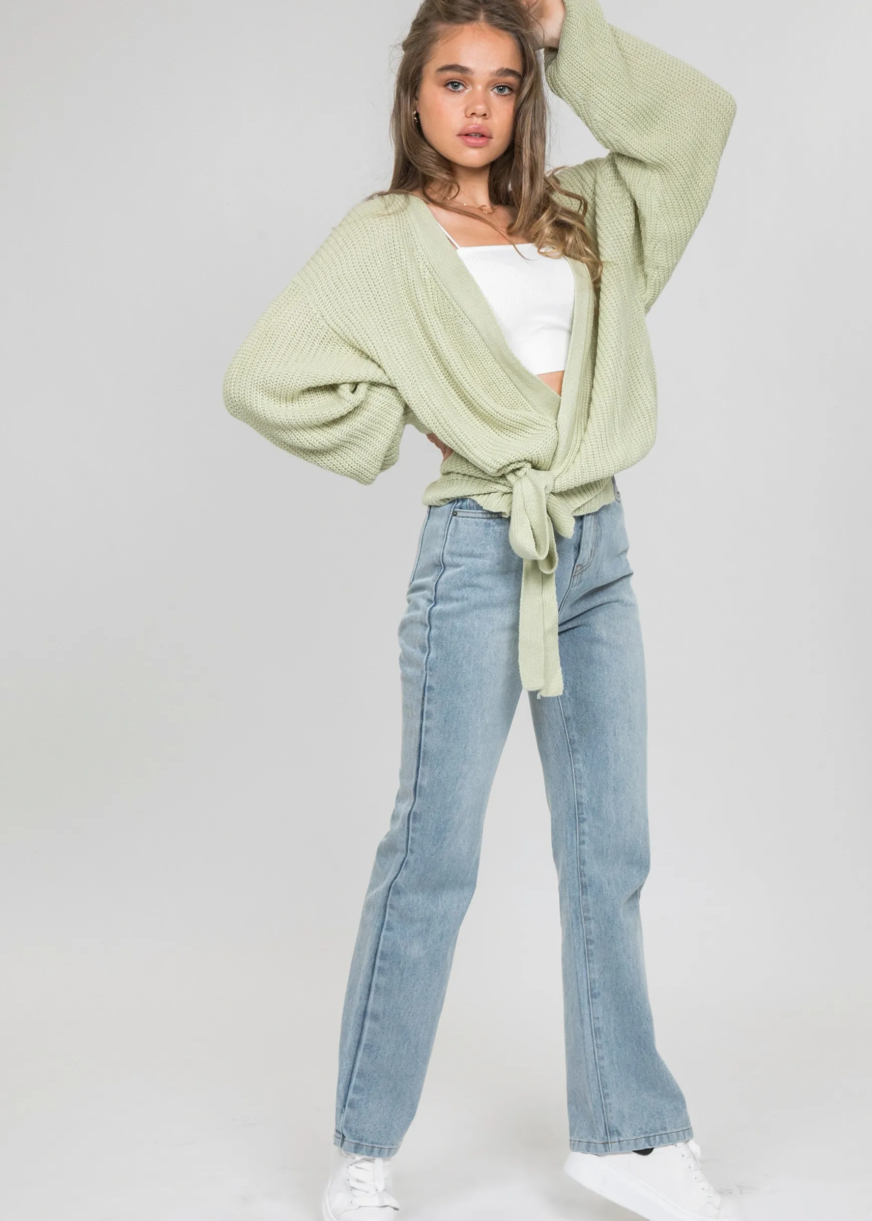 Pulls L Cardigans^Outfitbook Cardigan cache-cœur noué sur le devant clair vert