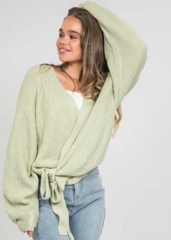 Pulls L Cardigans^Outfitbook Cardigan cache-cœur noué sur le devant clair vert