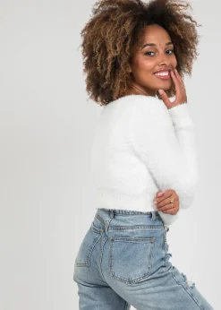 Pulls L Cardigans^Outfitbook Cardigan court duveteux BLANC