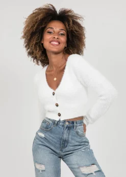 Pulls L Cardigans^Outfitbook Cardigan court duveteux BLANC