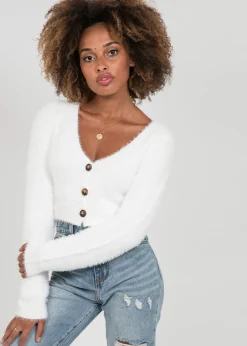 Pulls L Cardigans^Outfitbook Cardigan court duveteux BLANC
