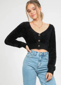 Pulls L Cardigans^Outfitbook Cardigan court duveteux NOIR