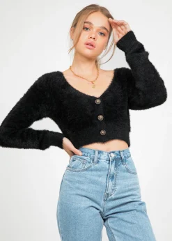Pulls L Cardigans^Outfitbook Cardigan court duveteux NOIR