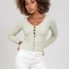Pulls L Cardigans^Outfitbook Cardigan côtelé avec boutons perles - pastel vert