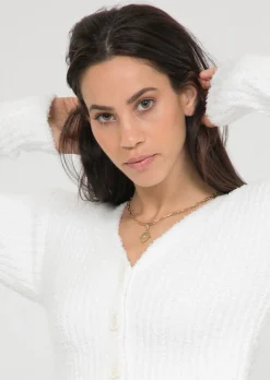 Pulls L Cardigans^Outfitbook Cardigan côtelé pelucheux BLANC
