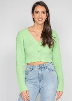 Pulls L Cardigans^Outfitbook Cardigan côtelé pelucheux vert cotele