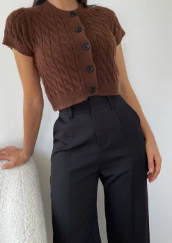 Pulls L Cardigans^Outfitbook Cardigan en maille torsadée à manches courtes - marron brown